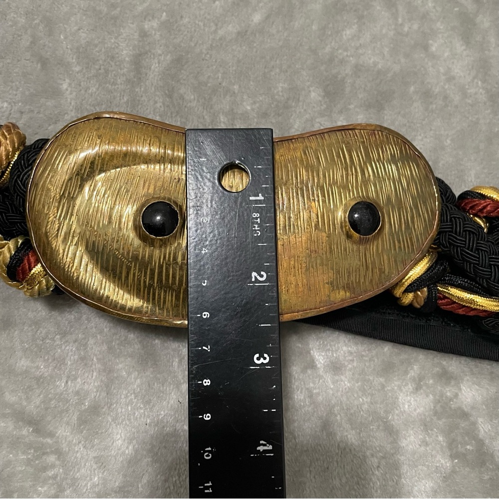 Vintage Carolyn Tanner Braided Black Belt Gold Metal Accent Statement Waist Belt - Picture 9 of 10